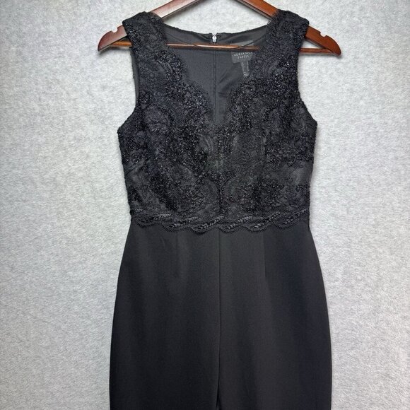 $219 Adrianna Papell Jumpsuit Size 2 Black Sleeveless Lace Sequins Mesh Evening - Picture 4 of 12